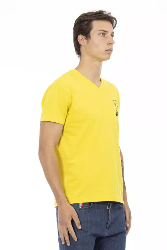 Vibrant Yellow V-Neck Tee with Chest Print