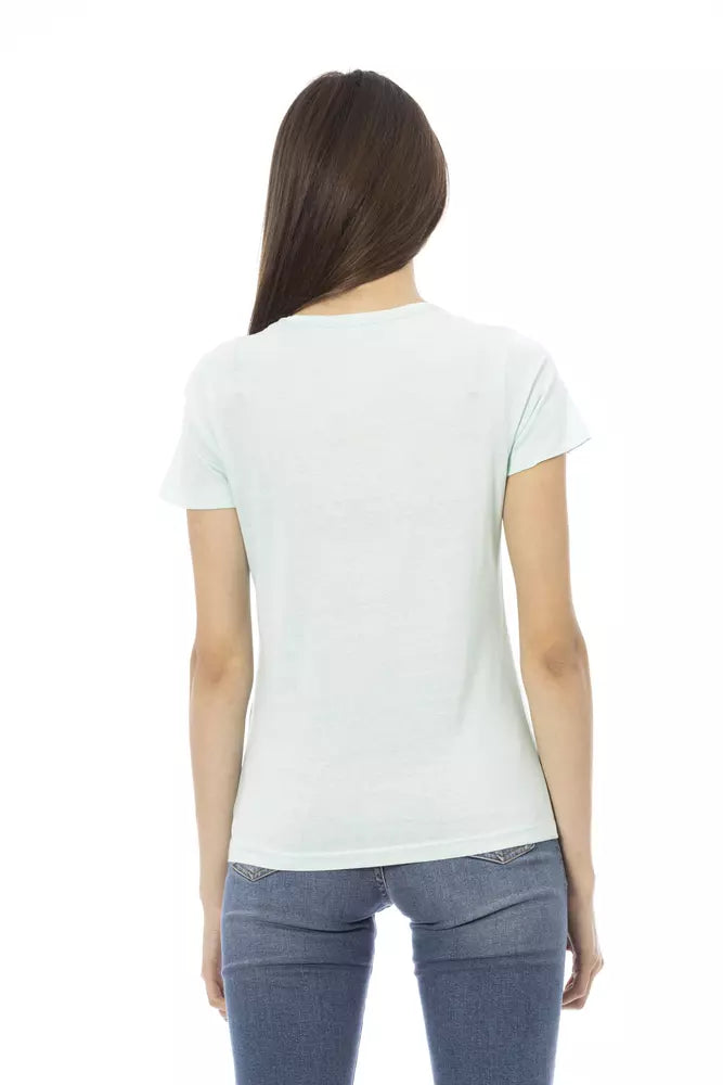 Elegant Light Blue Tee with Chic Front Print