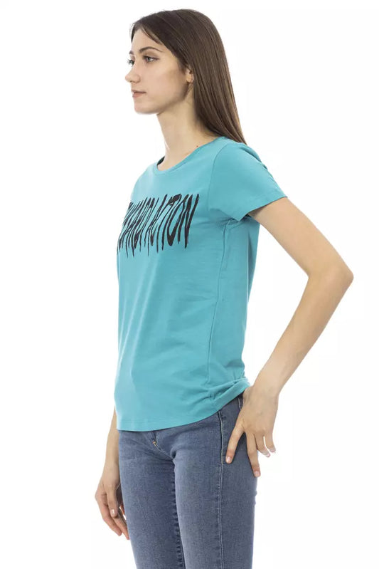 Chic Light Blue Short Sleeve Tee with Front Print