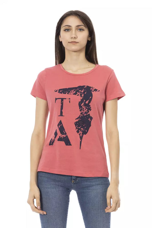 Chic Pink Cotton-Blend Tee with Elegant Print