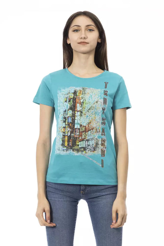 Chic Light Blue Casual Tee with Unique Print