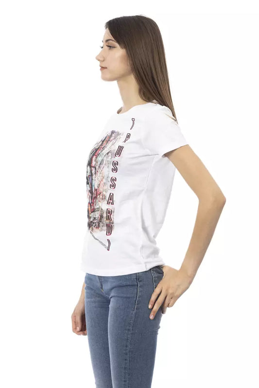 Chic White Printed Tee with Short Sleeves