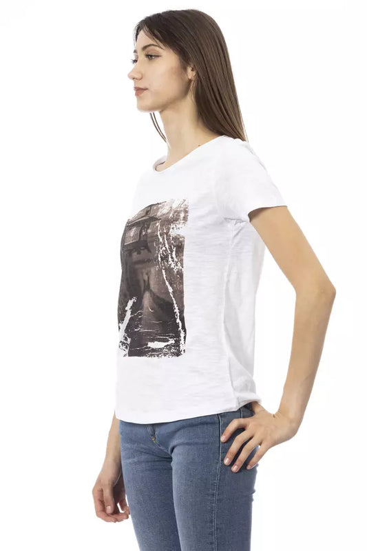 Chic White Cotton Blend Tee with Front Print