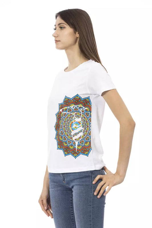 Chic White Cotton Blend Tee with Stylish Print