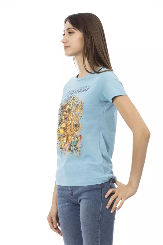 Chic Light Blue Short Sleeve Tee with Print
