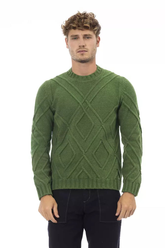Elegant Green Crewneck Alpaca Blend Sweater