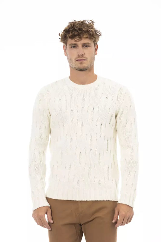 Elegant Beige Crewneck Wool-Cashmere Sweater
