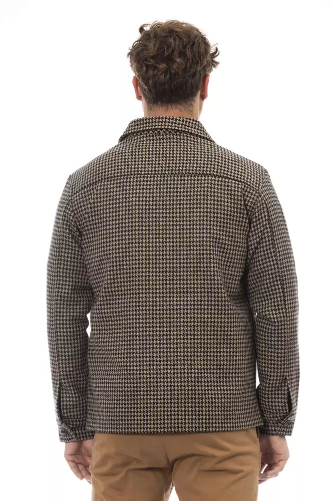 Elegant Houndstooth Wool Blend Shirt Jacket