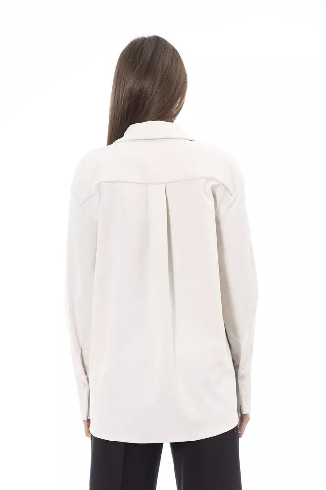 Elegant White Button-Up with Front Pocket