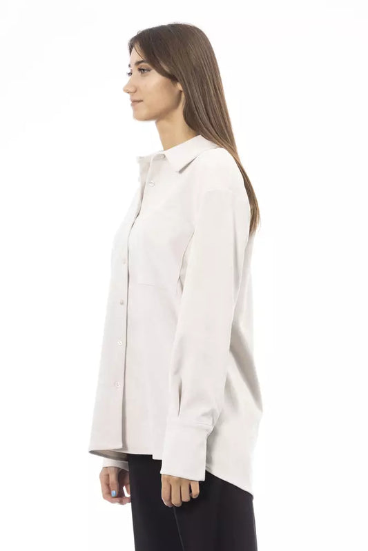 Chic White Button-Up Shirt with Front Pocket