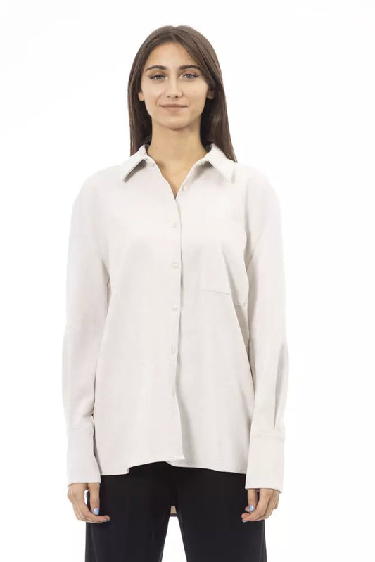 Chic White Button-Up Shirt with Front Pocket