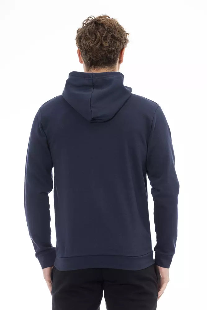 Elegant Blue Hooded Zip Sweatshirt