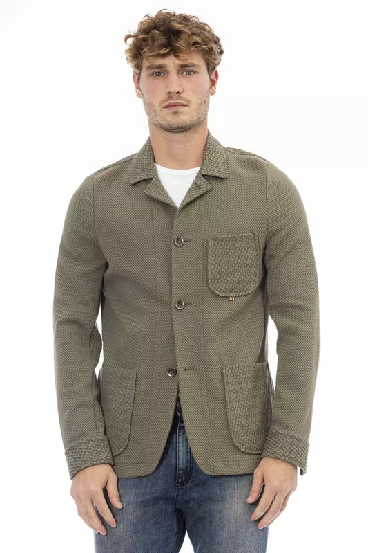 Elegant Green Fabric Jacket with Button Closure