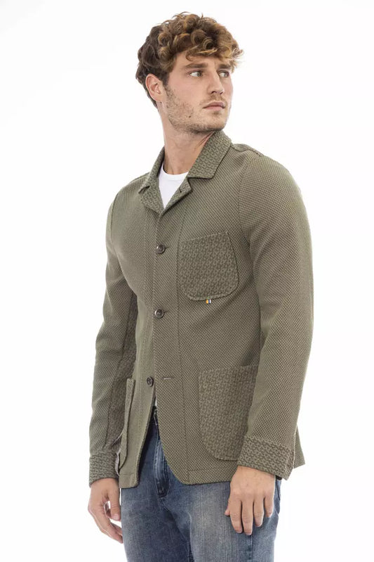 Elegant Green Fabric Jacket with Button Closure