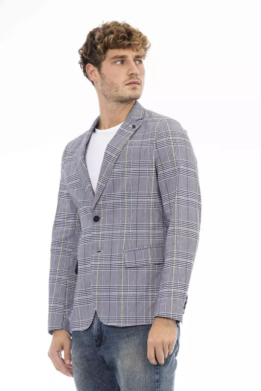 Elegant Blue Fabric Jacket with Classic Appeal