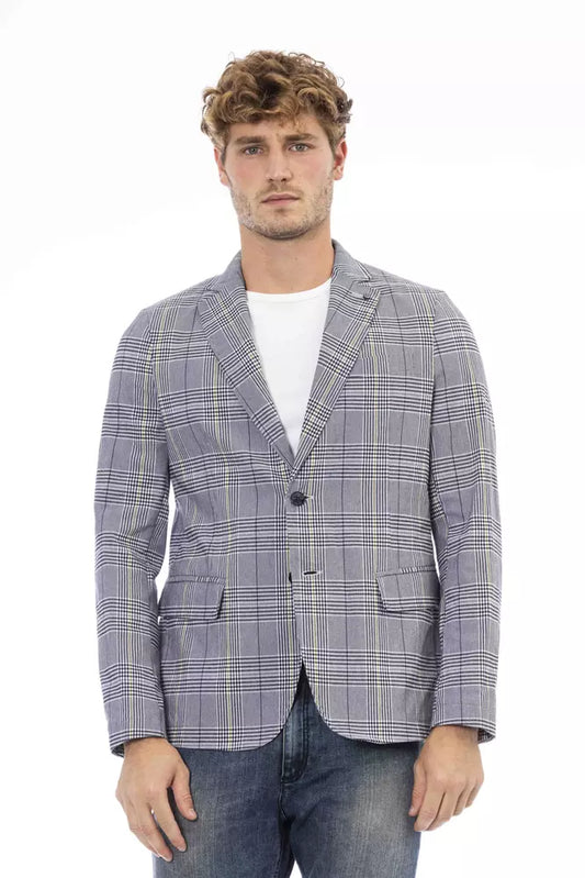 Elegant Blue Fabric Jacket with Classic Appeal