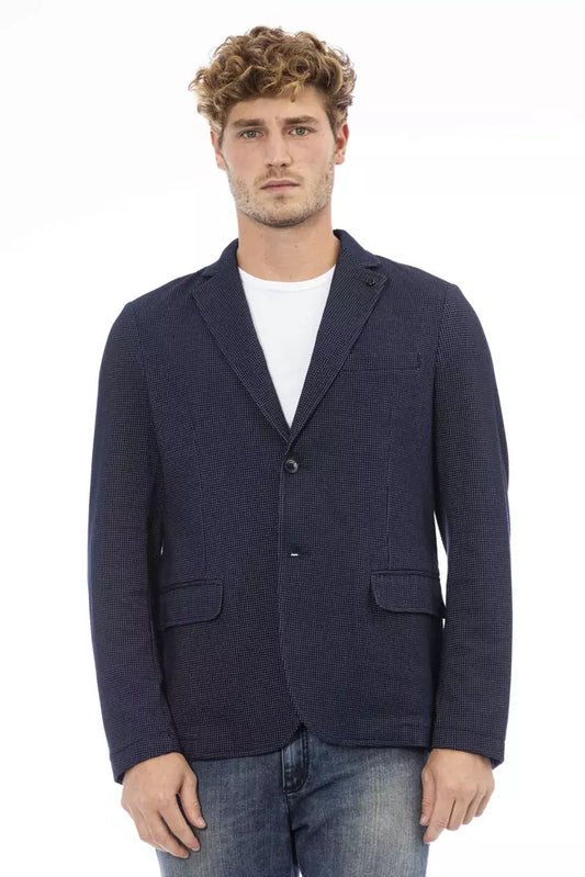Elegant Blue Fabric Jacket with Button Closure