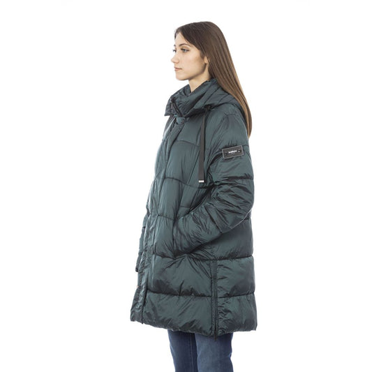 Chic Green Long Down Jacket with Monogram Detail