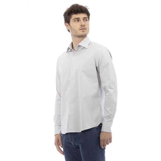 Elegant Gray Italian Collar Cotton Shirt