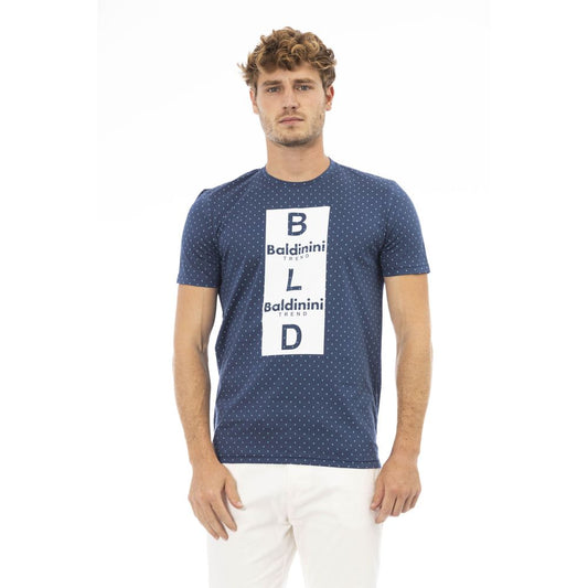 Sleek Blue Cotton Tee with Chic Front Print