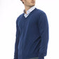 Elegant Blue V-Neck Wool Sweater