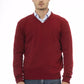 Elegant Red V-Neck Wool Sweater