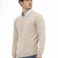 Elegant Beige Wool V-Neck Sweater