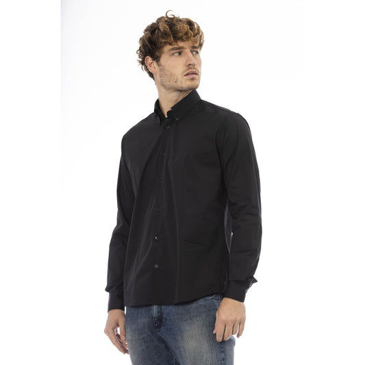 Sleek Black Cotton Blend Button-Down Shirt