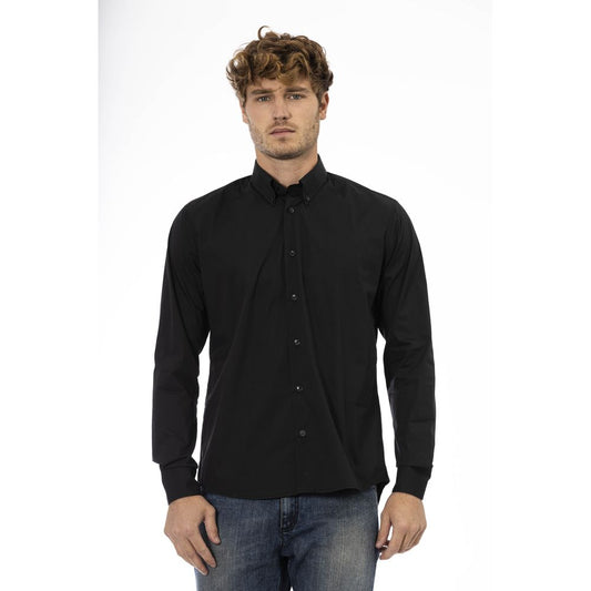 Sleek Black Cotton Blend Button-Down Shirt