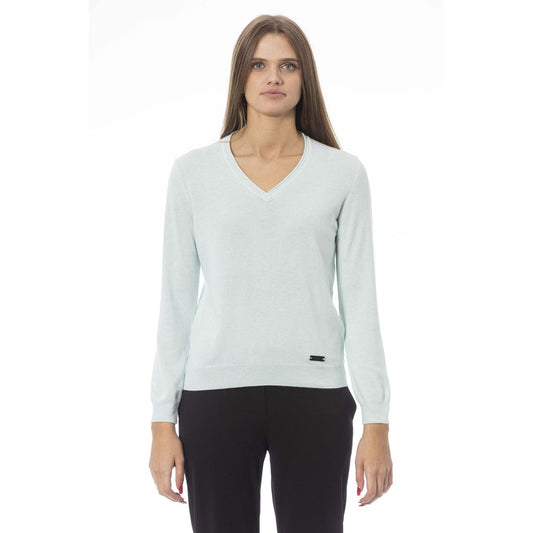 Elegant Light Blue V-neck Cashmere Blend Sweater