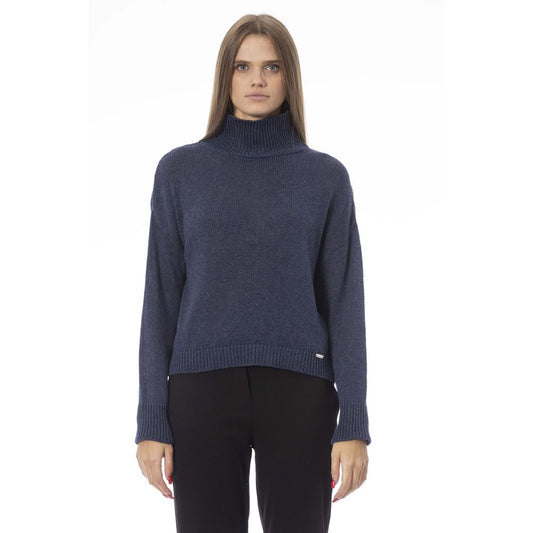 Elegant Volcano Neck Blue Sweater