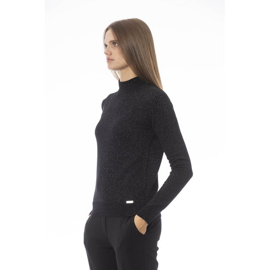 Elegant Black Turtleneck Cashmere Blend Sweater