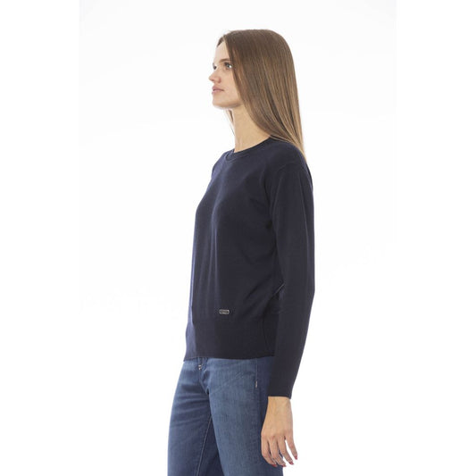 Chic Blue Crew Neck Sweater in Wool-Cashmere Blend
