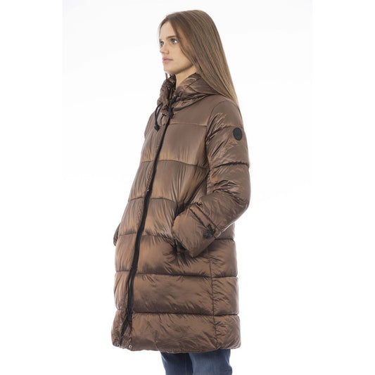 Chic Brown Down Jacket with Monogram Detail