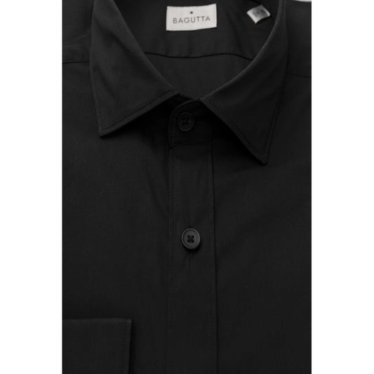 Sleek Black Slim Fit French Collar Shirt