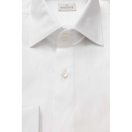 Elegant White Medium Fit French Collar Shirt