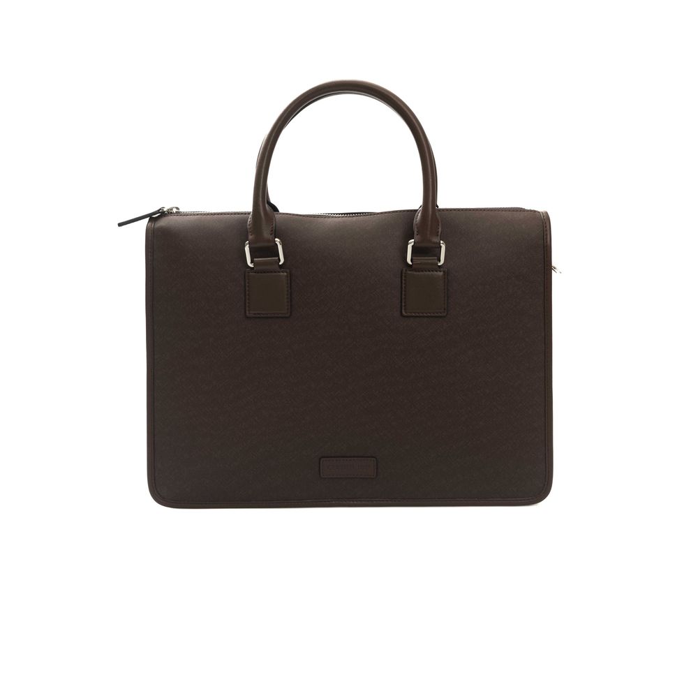 Elegant Brown Leather Briefcase with Strap