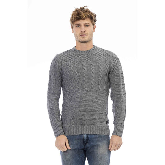 Elegant Gray Crewneck Wool Blend Sweater