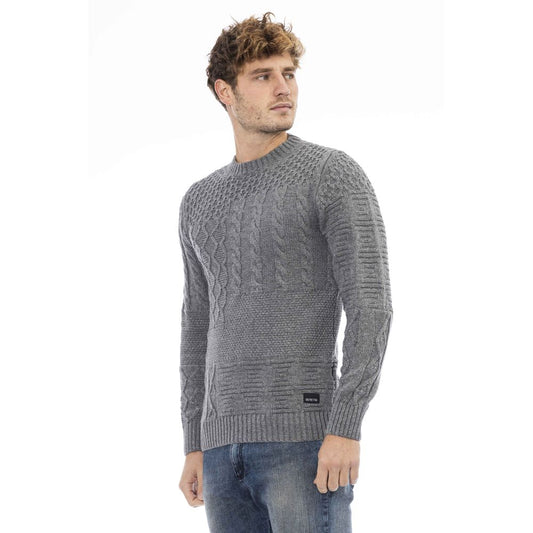 Elegant Gray Crewneck Wool Blend Sweater