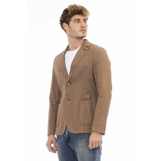 Elegant Brown Linen-Cotton Blend Jacket