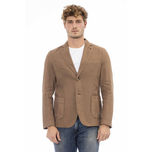 Elegant Brown Linen-Cotton Blend Jacket