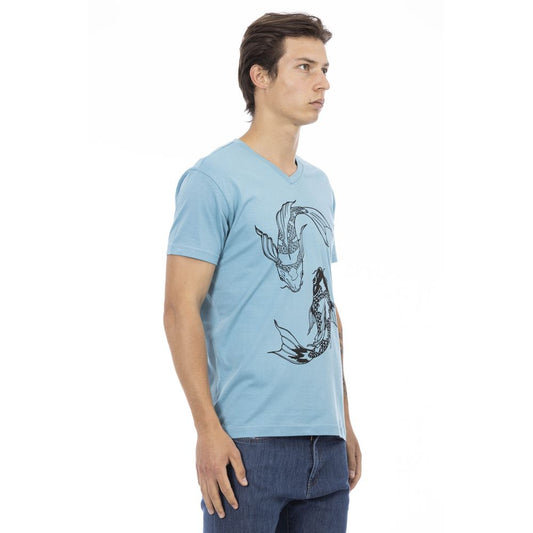 V-Neck Cotton Blend Tee with Stylish Print