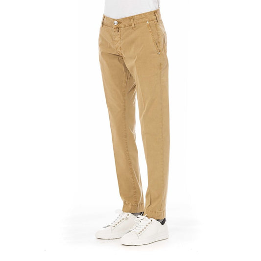Beige Cotton Blend Trousers with Pockets
