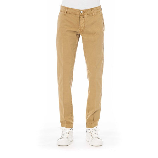 Beige Cotton Blend Trousers with Pockets