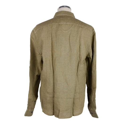 Elegant Green Linen Long-Sleeved Men's Shirt