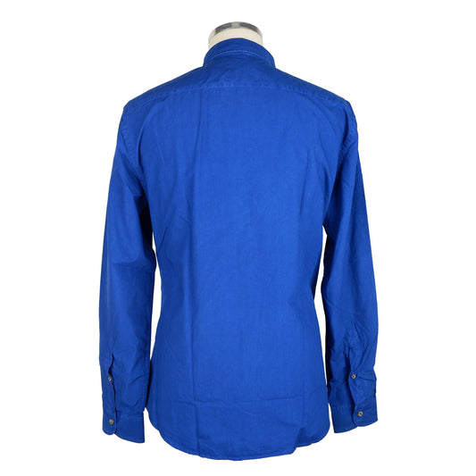 Elegant Blue Cotton Long-Sleeve Men's Shirt
