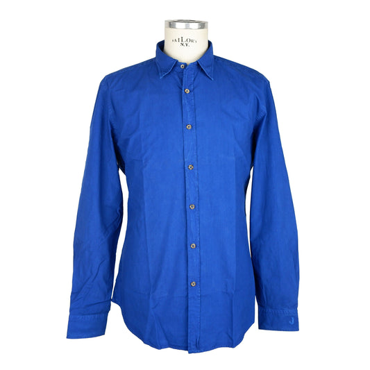 Elegant Blue Cotton Long-Sleeve Men's Shirt