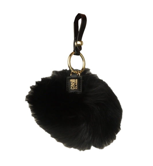 Elegant Fox Fur and Leather Keyholder in Black