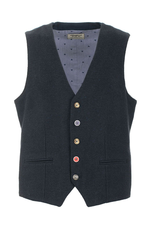 Chic Blue Buttoned Vest with Dual Pockets