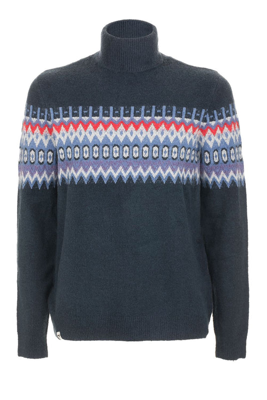 Elegant Blue Turtleneck Patterned Sweater